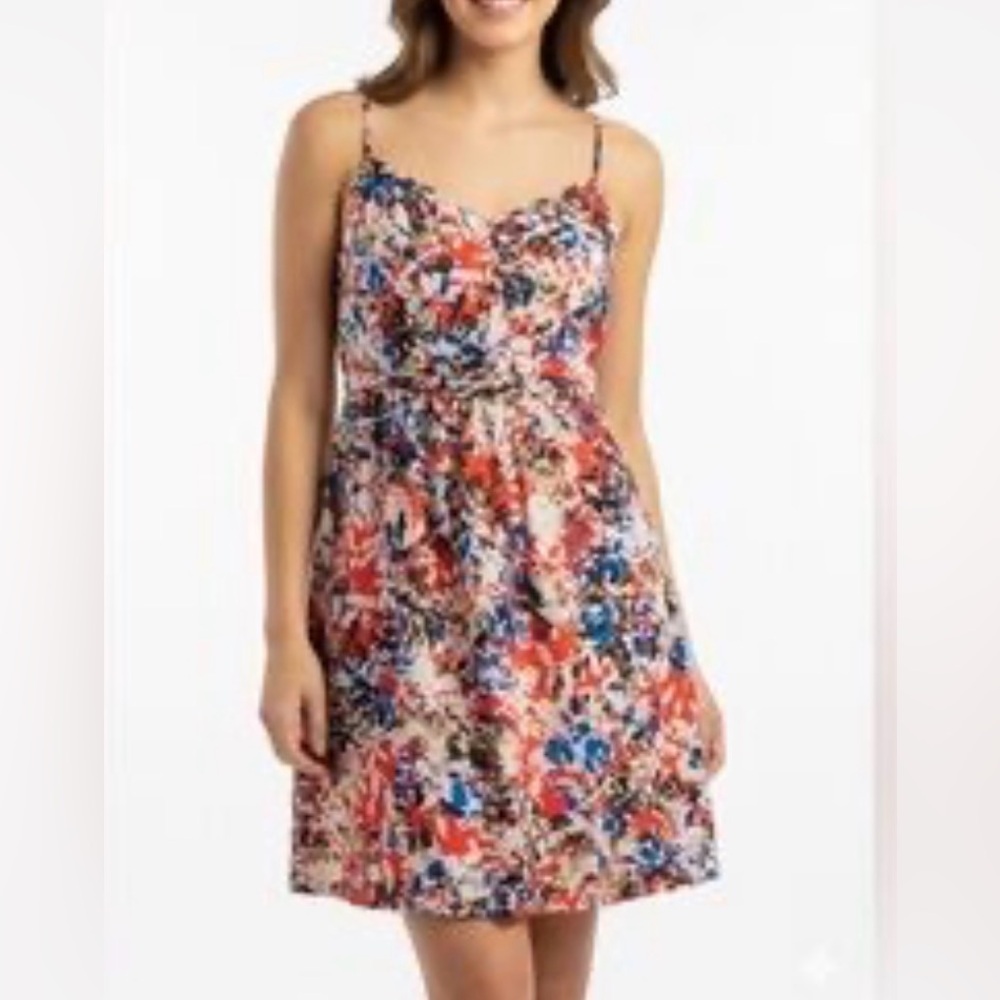 J. Crew Multi-color Floral Fit & Flair Spaghetti Strap Mini Dress Pocket Size 00